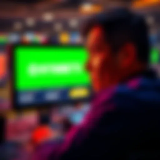 A person with a frustrated expression examining a computer screen showing the NYRA Bets logo and deposit bonus details