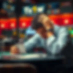 A person sitting at a table with a disappointed expression, looking at betting slips and holding their head in frustration, representing the aftermath of a gambling loss.