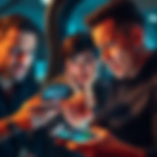 Bettors expressing frustration while using the Trashduel app on their smartphones, with a focus on betting screens and disappointed expressions.