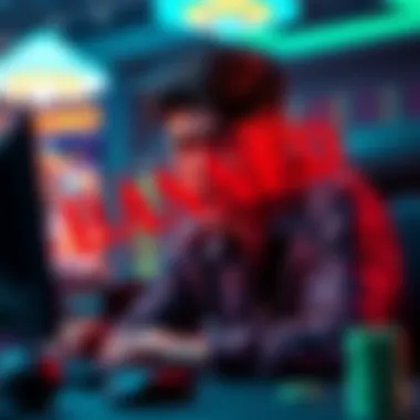 A frustrated casino player sits in front of a computer, shocked after being banned indefinitely, with a casino logo visible on the screen.