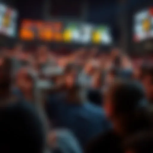 A crowd showing disappointment after a competition loss by 0.2 points, with some holding their heads and others looking at scoreboards in disbelief.