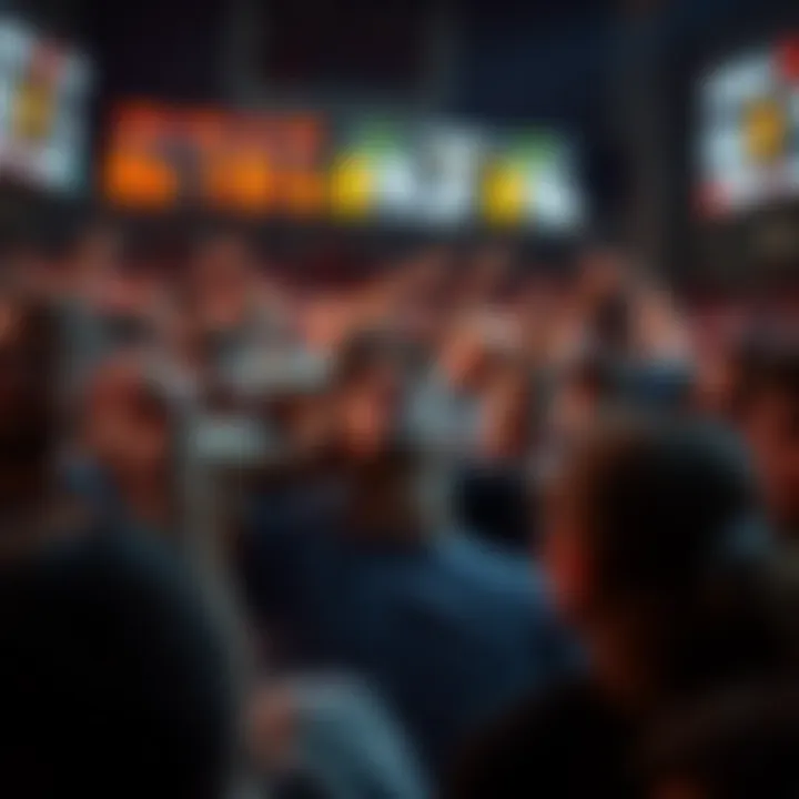 A crowd showing disappointment after a competition loss by 0.2 points, with some holding their heads and others looking at scoreboards in disbelief.