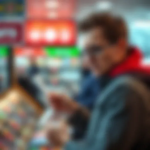 A customer expressing frustration at a betting shop after a winning bet was changed to a loss, holding a receipt and looking confused.