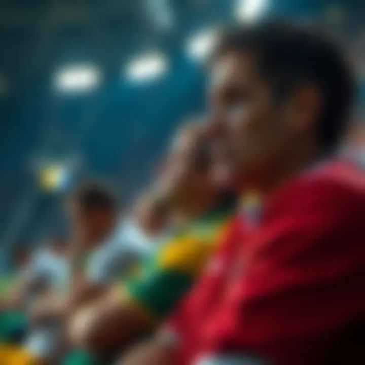 A disappointed fan in team colors, looking upset after a game, reflecting on a missed opportunity