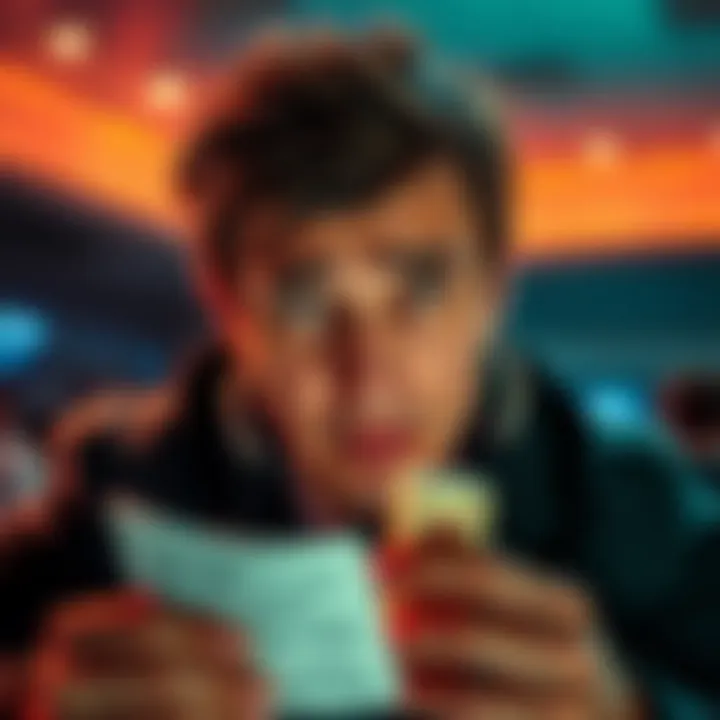 A person with a frustrated expression holding betting slips with lost wagers, showing disappointment and concern over financial losses in gambling.