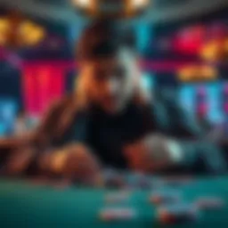 Frustrated gambler at a betting table A frustrated person sitting at a betting table, looking disappointed with their losses, with gambling chips scattered around.