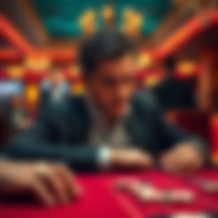 A gambler looks upset at a casino game table, highlighting feelings of manipulation and loss.