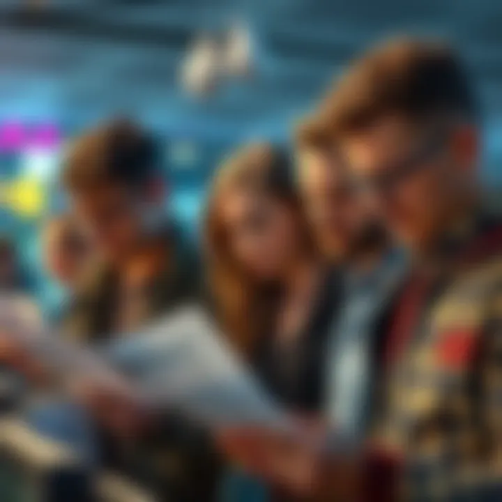 A group of frustrated gamblers examining their betting slips with expressions of disappointment