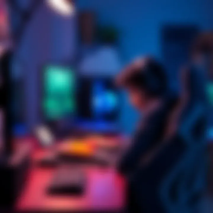 A gamer sitting at a desk looking disappointed after losing a close match, surrounded by gaming equipment.