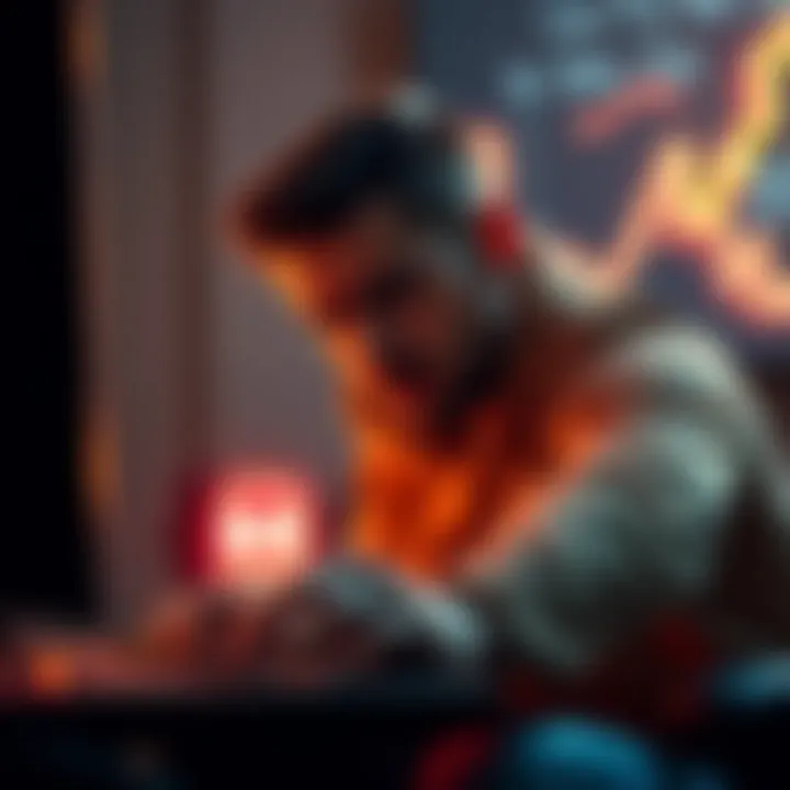 A player looking frustrated while reaching to turn off the gaming console after losing a bet.