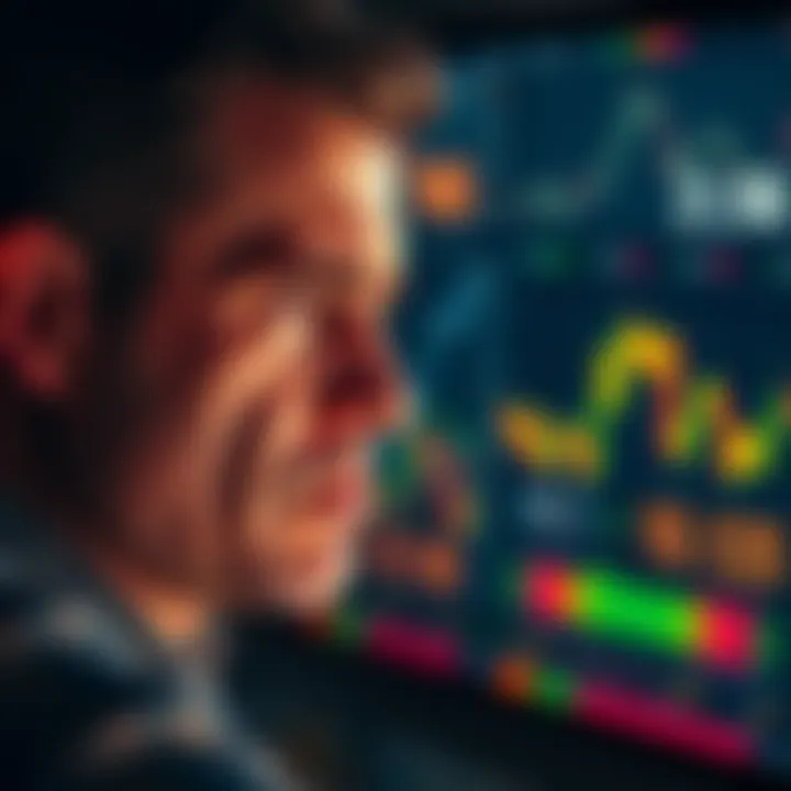 Frustrated investor looking at stock market data An investor gazes at stock market charts with a troubled expression, indicating loss and disappointment after failing to recover recent losses.