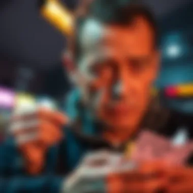 A person looking at losing lottery tickets with a disappointed expression, reflecting on their ten years of playing the $50 lottery.