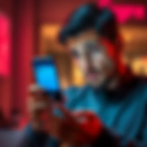 A disappointed man stares at his phone showing a zero balance in his bank account after being scammed.