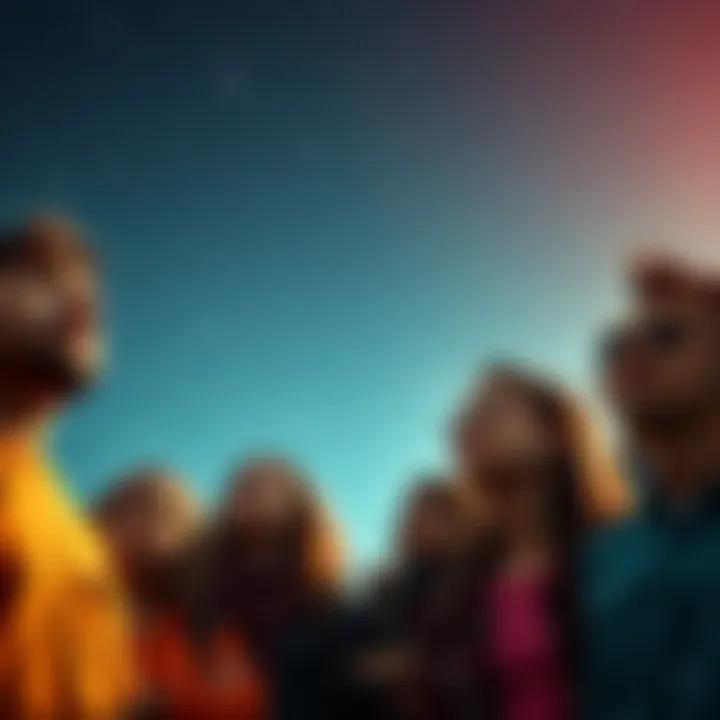 A group of frustrated people gazes up at the sky, pondering the idea of aliens having better benefits than humans.