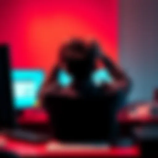 A person sitting at a desk with a computer, visibly frustrated, with their hands on their head. The screen shows a message about account deactivation.