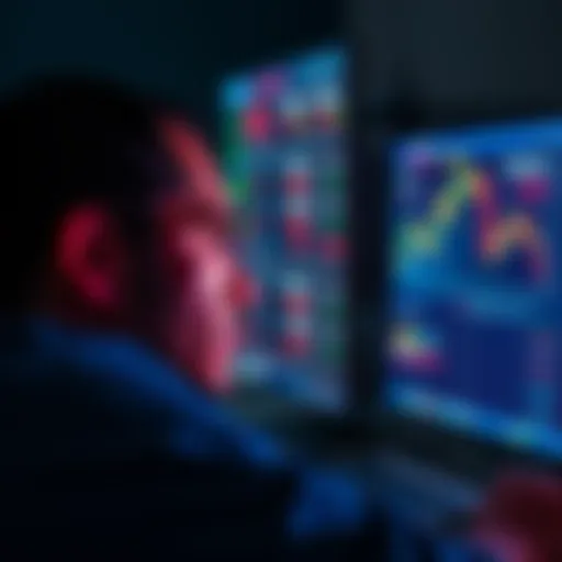 A frustrated individual staring at a computer screen showing declining numbers, reflecting a recent financial loss