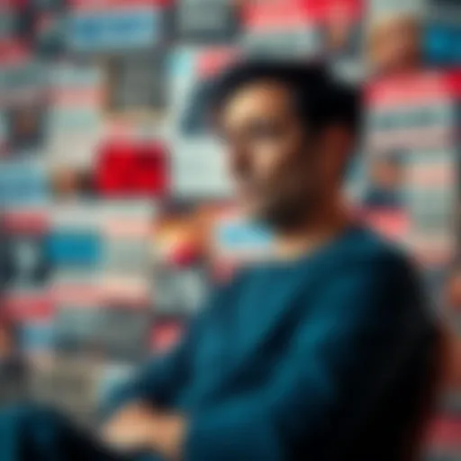 A person sitting with a tired expression, surrounded by chaotic news headlines that show frustration and concern.