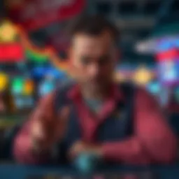 A player looking disappointed while holding losing casino chips in Las Vegas