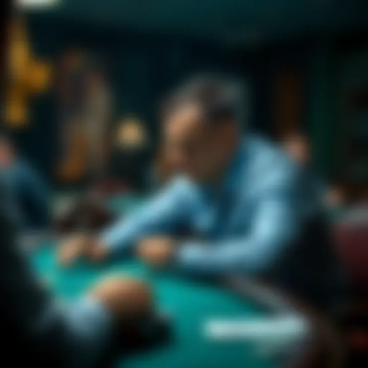 A frustrated player sitting at a poker table, showing disappointment after losing a significant hand as another player offers an insincere apology