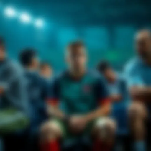 A player sits on the bench looking disappointed after a close game loss, surrounded by teammates discussing the game.