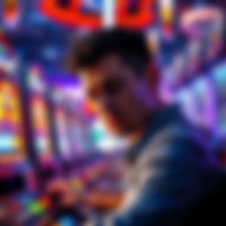 A person looks disappointed while playing a slot machine, showing low winnings on the screen