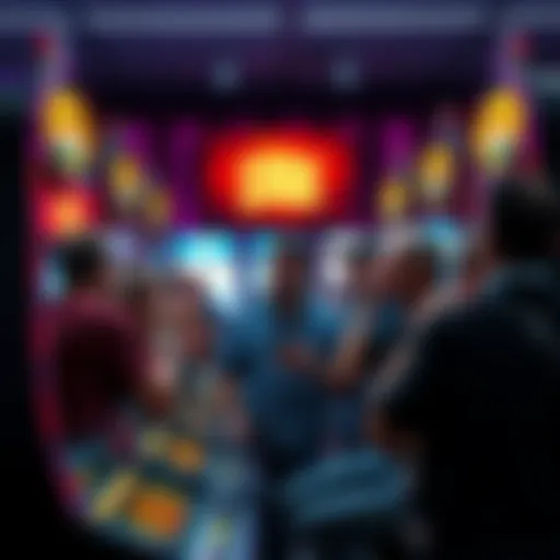 Frustrated players at a slot machine Group of players showing frustration while trying to use free spins at a slot machine