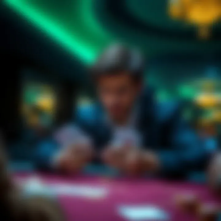 A poker player looks disappointed at the table as an opponent reveals a strong hand