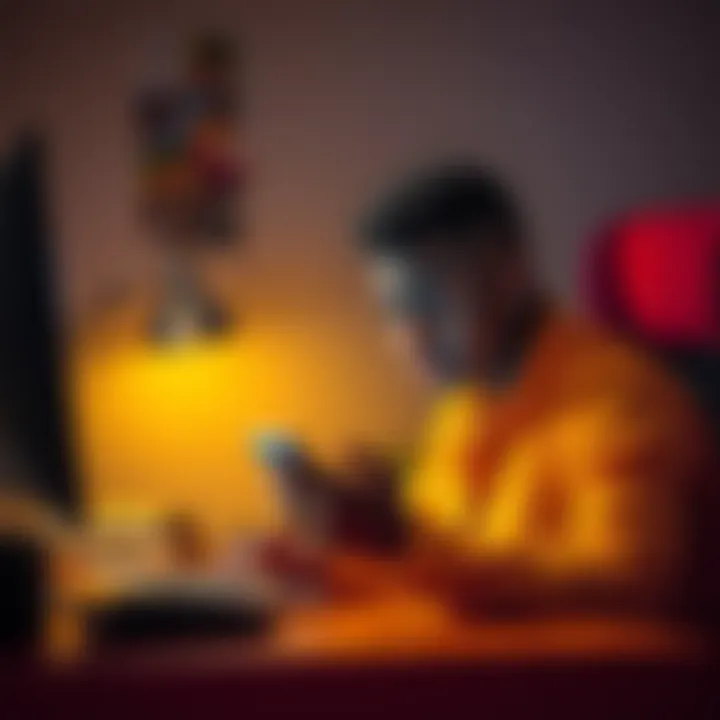 A tired worker sitting at a desk, looking stressed while checking their phone for updates about the Juneteenth bonus.