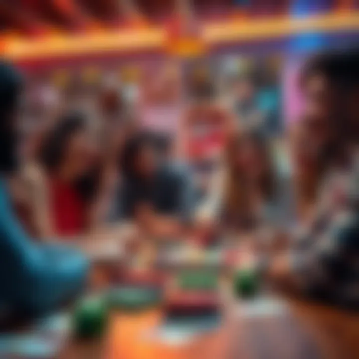 Group of friends playing new board games at a table, smiling and laughing together