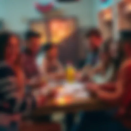 A group of friends gathered around a table with sports betting slips, enjoying a calm day of sports with smiles and excitement.