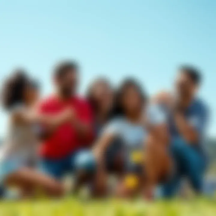 Fun Activities for Everyone Group of people enjoying various fun activities together, laughing and playing games outdoors