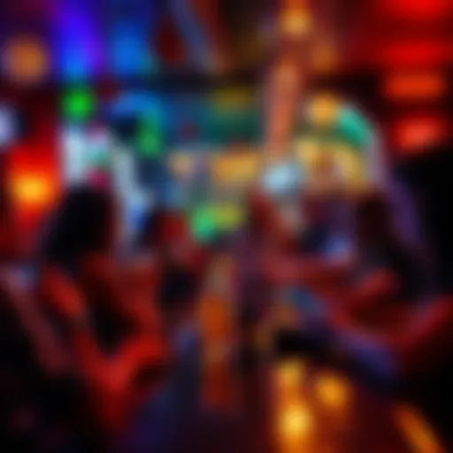 People enjoying drinks at a bar while playing games on their devices