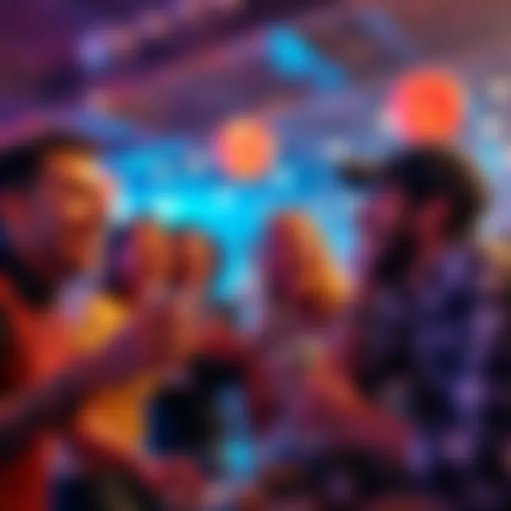 A group of friends laughing and enjoying a lively night out at a party