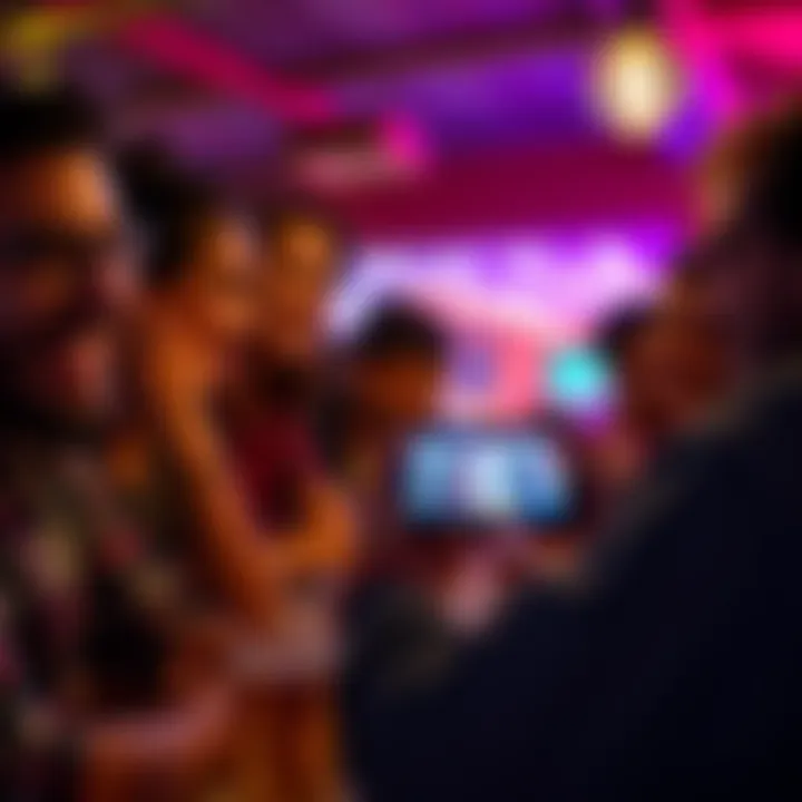 A group of people laughing at a funny video on a phone during a social gathering