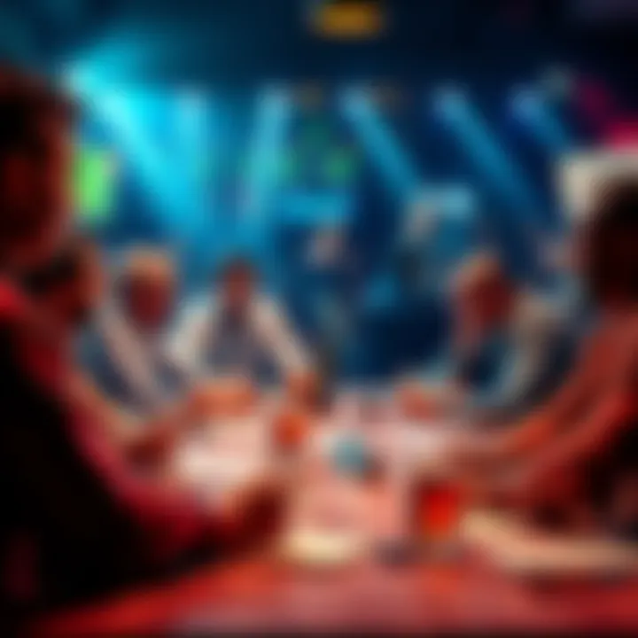 People engaging in a lively debate over betting odds and funny outcomes at a table with betting slips and drinks