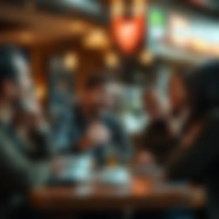 A person laughing while sharing a funny story with friends at a coffee shop, surrounded by engaging expressions