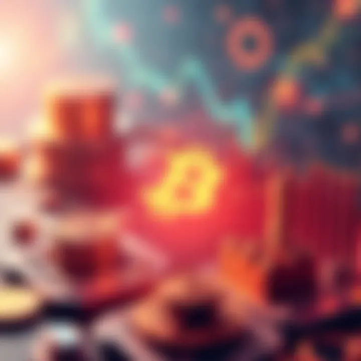 A digital representation of cryptocurrency charts and trends with futuristic elements and regulatory symbols