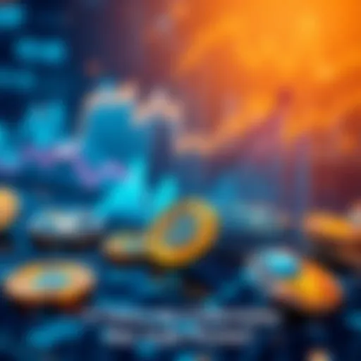 A digital representation of various cryptocurrencies like Bitcoin and Ethereum with upward trends in graphs, symbolizing growth and innovation in the market.