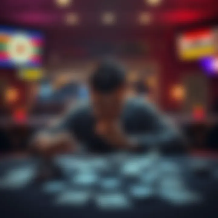 A distressed person sitting at a table with empty betting slips, reflecting on their losses and considering taking a break from gambling.