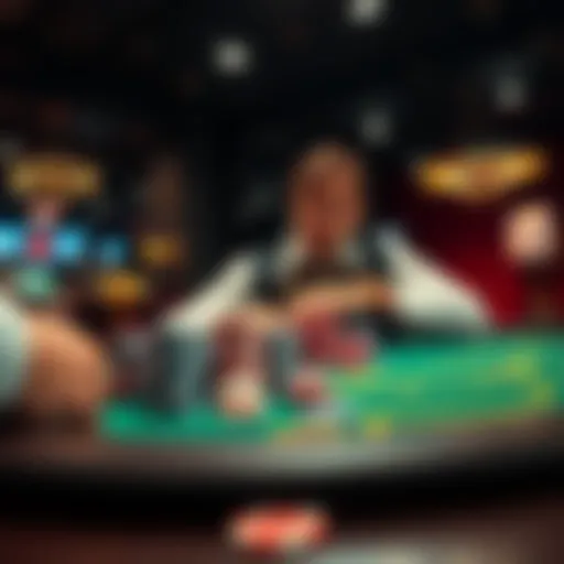 Gambler at Casino Table A tense moment at a casino table as a player watches chips pile up and then disappear, showing the highs and lows of gambling.