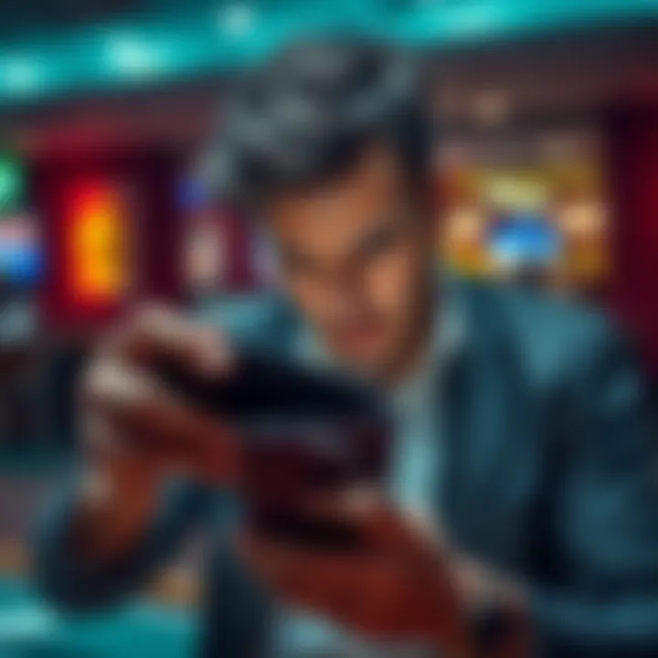 A disappointed gambler looking at an empty wallet, reflecting on a recent loss