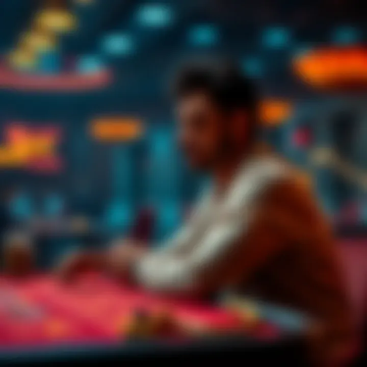 A person sitting at a gaming table, looking thoughtful and contemplative after a series of wins and losses in a game called Snakes.