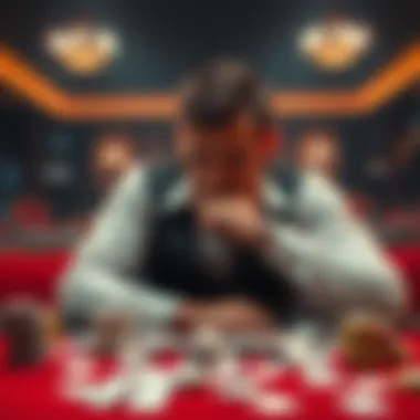 A thoughtful gambler sitting at a table, contemplating their recent losses with cards scattered around.