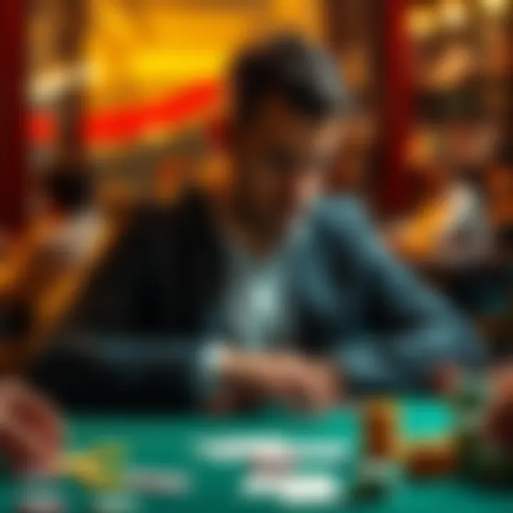 A thoughtful gambler sitting at a table with cards and chips, contemplating their financial decisions after recent wins and losses.