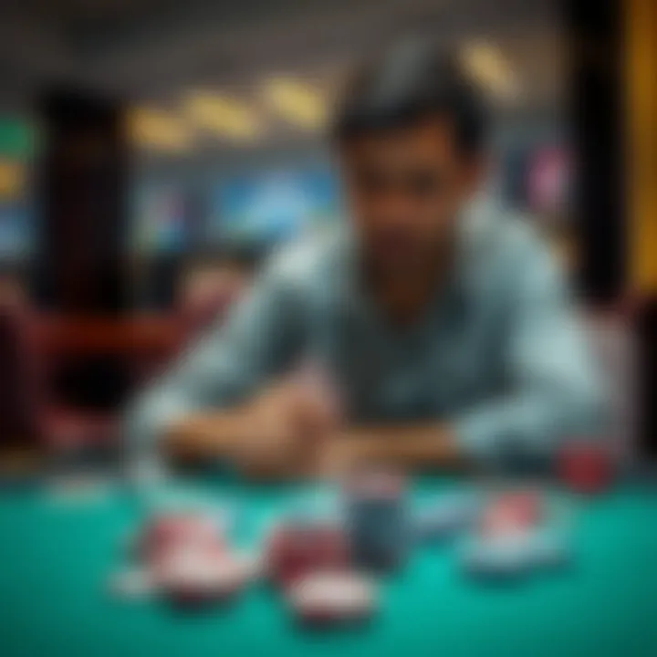 A person sitting at a table with cards and chips, reflecting on their betting journey and financial recovery.