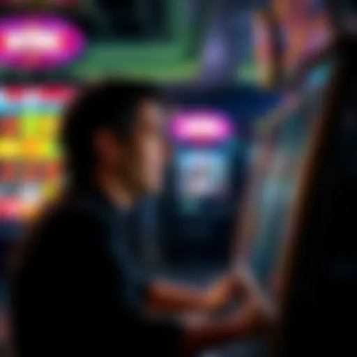 A frustrated gambler looking at a slot machine screen showing no wins after making several spins.