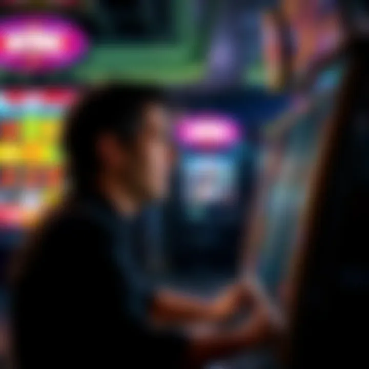 A frustrated gambler looking at a slot machine screen showing no wins after making several spins.