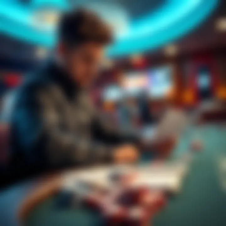 A person sitting at a gambling table, looking frustrated while reviewing betting slips and promotional bonuses