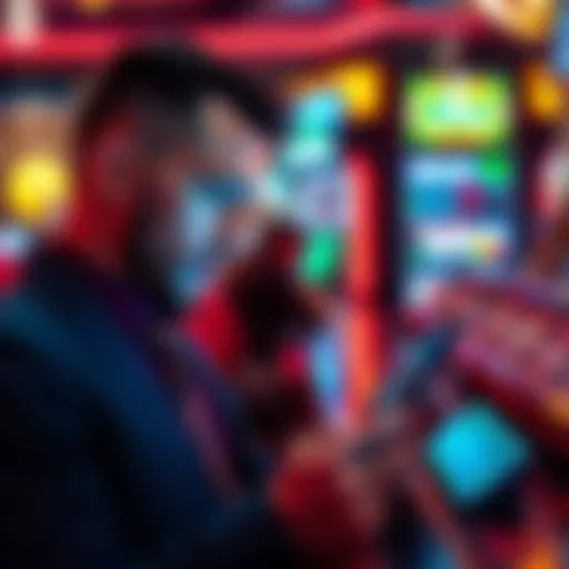 A focused gambler at a casino using two mobile phones to place live bets and check odds