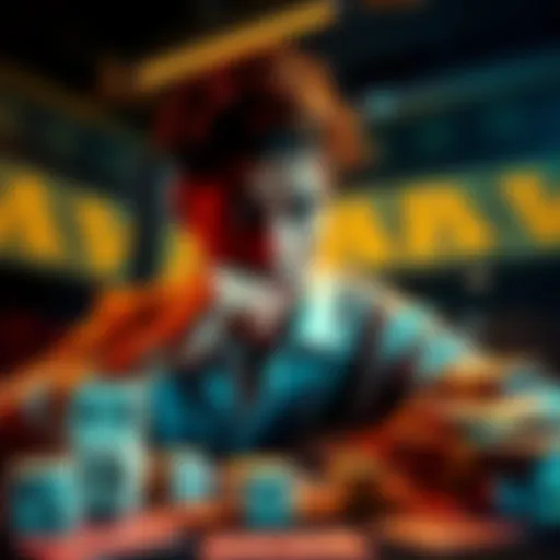 A person contemplating a gamble, with dice and money in the foreground, symbolizing the risks and choices in betting.